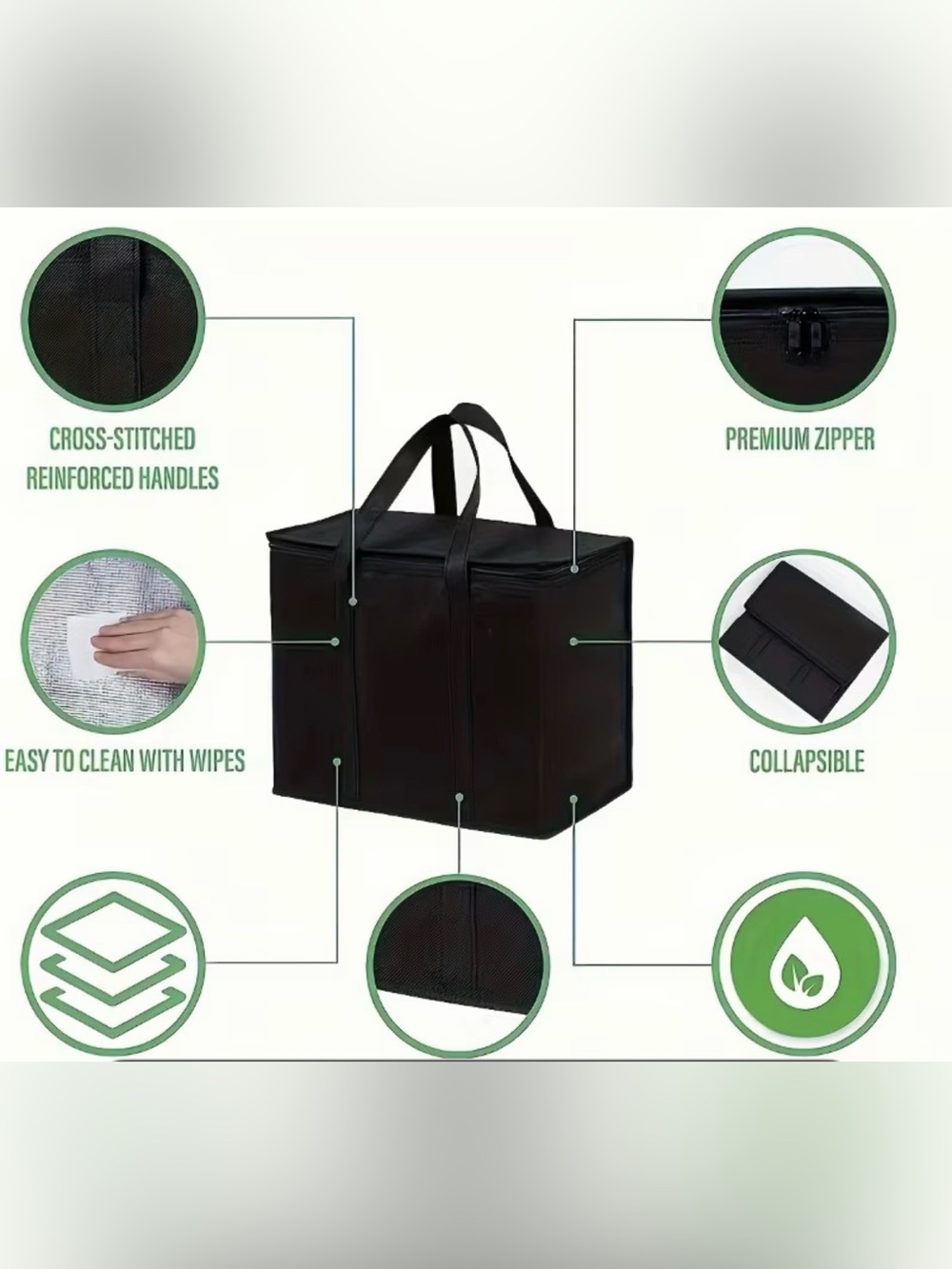 Black Insulated Soft-Sided Cooler Tote with Carry Handles
